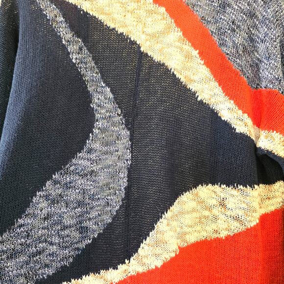 Chico's Open Front Cardigan Patriotic Colorblock Knit Sweater Womens M Blue Red - Picture 8 of 12